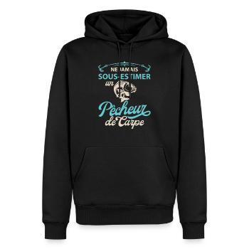 Ne jamais sous estimer pêcheur carpe. Drôles - Sweat à capuche Premium bio Homme - noir - Devant - Nico (187cm)