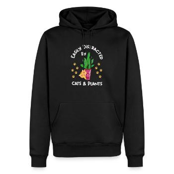 Lässt sich leicht von Katzen und Pflanzen ablenken - Männer Premium Bio Hoodie - Schwarz - Vorne - Nico (187cm)