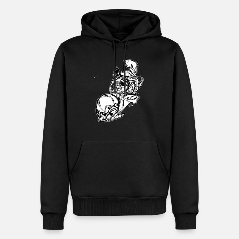 Hibou avec crâne // Illustration - Sweat à capuche Premium bio Homme - noir