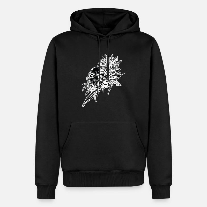 Crâne // Fleur // Illustration - Sweat à capuche Premium bio Homme - noir