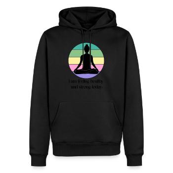 Yoga Lotus - Positive Morning Affirmation - Men’s Premium Organic Hoodie - black - Front - Nico (187cm)