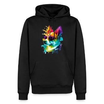 Chien corgi cool coloré avec des lunettes de soleil - Sweat à capuche Premium bio Homme - noir - Devant - Nico (187cm)