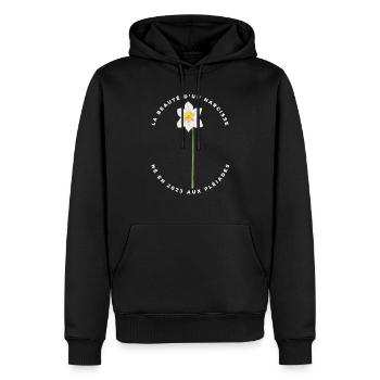 Série Spéciale Les Pléiades Terre des Narcisses - Sweat à capuche Premium bio Homme - noir - Devant - Nico (187cm)