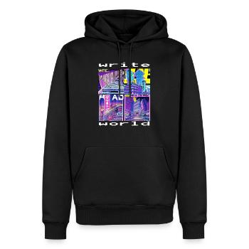 write world - Männer Premium Bio Hoodie - Schwarz - Vorne - Nico (187cm)
