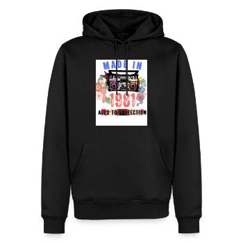 Année 80 rétro vintage - Sweat à capuche Premium bio Homme - noir - Devant - Nico (187cm)