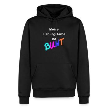 "Meine Lieblingsfarbe ist BUNT" mit 3D-Effekt (w) - Männer Premium Bio Hoodie - Schwarz - Vorne - Nico (187cm)