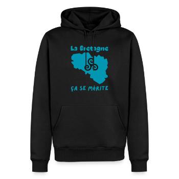 La Bretagne , ça se mérite 1 - Sweat à capuche Premium bio Homme - noir - Devant - Nico (187cm)