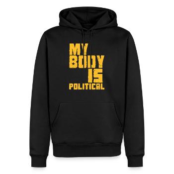 MEIN KÖRPER IST POLITISCH - Männer Premium Bio Hoodie - Schwarz - Vorne - Nico (187cm)