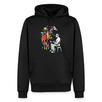 Harry le peintre et la girafe - Sweat à capuche Premium bio Homme - noir - Devant - Nico (187cm)