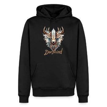Hirsch Dorfkind und stolz drauf, Dorffest, Tracht - Männer Premium Bio Hoodie - Schwarz - Vorne - Nico (187cm)