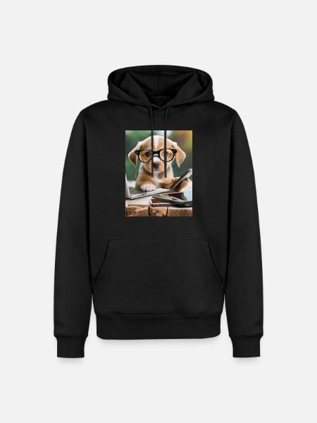Hund mit Brille - Männer Premium Bio Hoodie - Schwarz