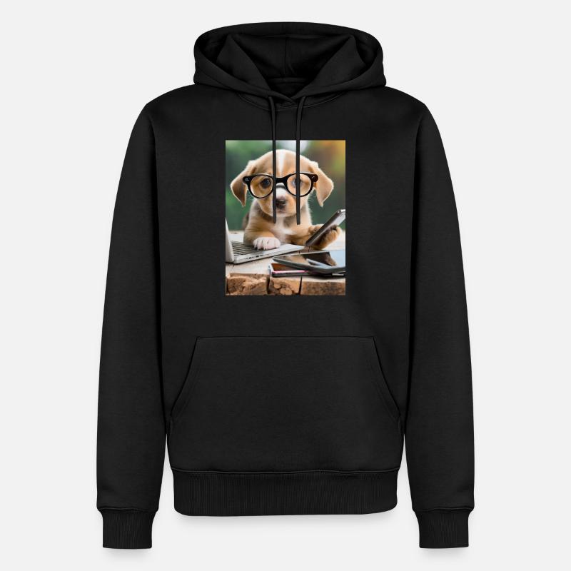 Hund mit Brille - Männer Premium Bio Hoodie - Schwarz