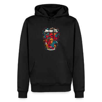 Urbane Kaffeeszene Pop-Art-Design - Männer Premium Bio Hoodie - Schwarz - Vorne - Nico (187cm)