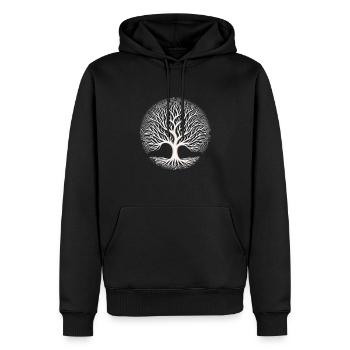 Circle of Nature: OpArt-Baum mit symmetrischer - Männer Premium Bio Hoodie - Schwarz - Vorne - Nico (187cm)