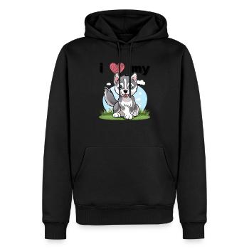 Petit Husky - Chiot loup - Sweat à capuche Premium bio Homme - noir - Devant - Nico (187cm)
