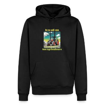 Je soutiens nos agriculteurs - Sweat à capuche Premium bio Homme - noir - Devant - Nico (187cm)