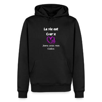 La vie est courte : Joue avec ton Chien - Sweat à capuche Premium bio Homme - noir - Devant - Nico (187cm)