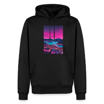 Ville au coucher du soleil - Sweat à capuche Premium bio Homme - noir - Devant - Nico (187cm)