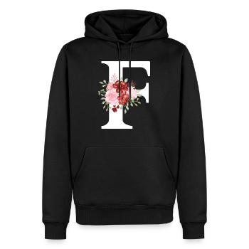 Roter Blumenbuchstabe F - Männer Premium Bio Hoodie - Schwarz - Vorne - Nico (187cm)