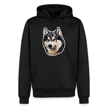 Tête de husky de Sibérie - Sweat à capuche Premium bio Homme - noir - Devant - Nico (187cm)