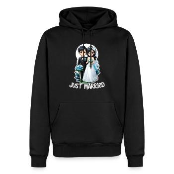 just married - pour mariage - Sweat à capuche Premium bio Homme - noir - Devant - Nico (187cm)