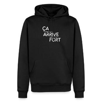 Ça arrive fort motif Blanc - Sweat à capuche Premium bio Homme - noir - Devant - Nico (187cm)