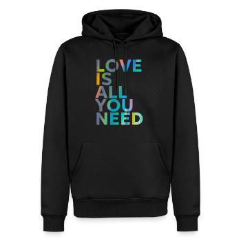 LOVE IS ALL YOU NEED - Männer Premium Bio Hoodie - Schwarz - Vorne - Nico (187cm)