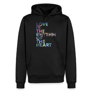 LOVE IS THE RHYTHM OF THE HEART - Men’s Premium Organic Hoodie - black - Front - Nico (187cm)