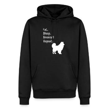 Lustig Essen Schlaf Sammy (Samojede) Wiederholen - Männer Premium Bio Hoodie - Schwarz - Vorne - Nico (187cm)