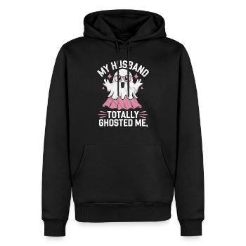 Cute Ghost with Glasses My Husband Ghosted Design - Men’s Premium Organic Hoodie - black - Front - Nico (187cm)
