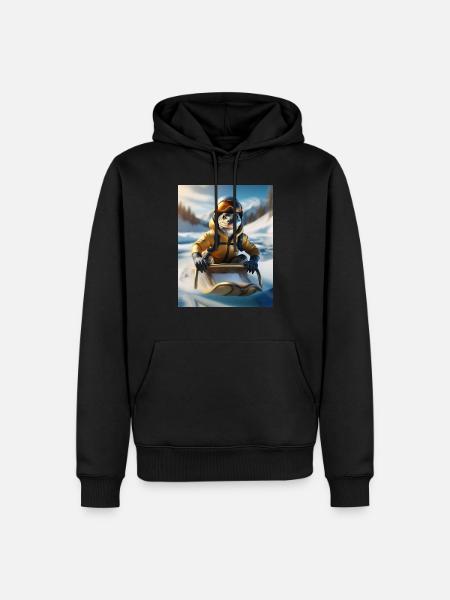 Eine Echse bei einer Schlittenfahrt - Männer Premium Bio Hoodie - Schwarz