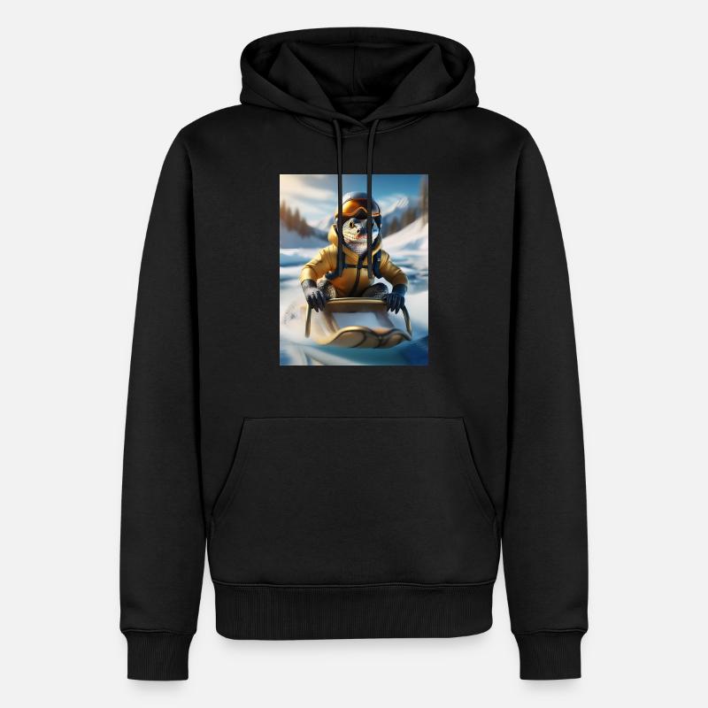 Eine Echse bei einer Schlittenfahrt - Männer Premium Bio Hoodie - Schwarz