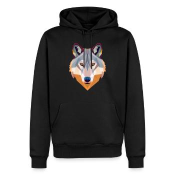 Auffälliger grauer Wolfskopf mit leuchtenden Augen - Männer Premium Bio Hoodie - Schwarz - Vorne - Nico (187cm)