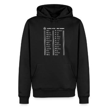 Mots de code de l’alphabet - Sweat à capuche Premium bio Homme - noir - Devant - Nico (187cm)
