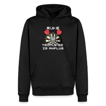 Ruhe, Triple 20 im Anflug - Darts WM - Männer Premium Bio Hoodie - Schwarz - Vorne - Nico (187cm)