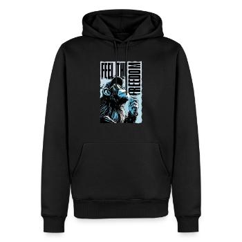 Ressentez la liberté – EnrolDesign - Sweat à capuche Premium bio Homme - noir - Devant - Nico (187cm)