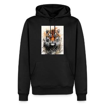 Tigre à l’aquarelle - Sweat à capuche Premium bio Homme - noir - Devant - Nico (187cm)