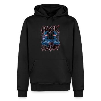 Retro Cyber Hackers – Hack The Planet Glitch Art - Männer Premium Bio Hoodie - Schwarz - Vorne - Nico (187cm)