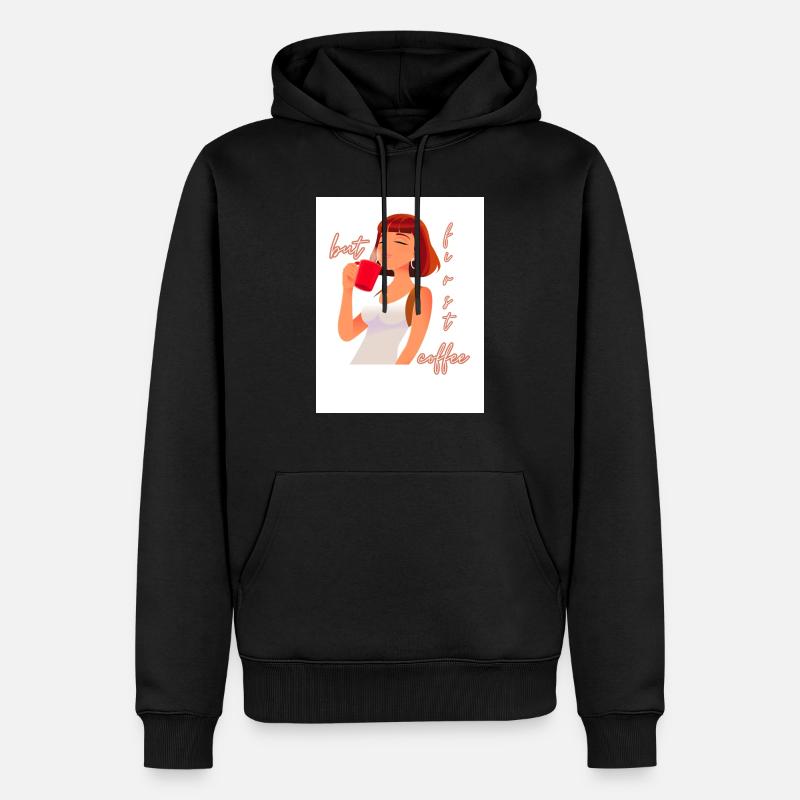 But first coffee - Männer Premium Bio Hoodie - Schwarz