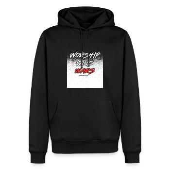 Anbetung gewinnt Kriege - Männer Premium Bio Hoodie - Schwarz - Vorne - Nico (187cm)