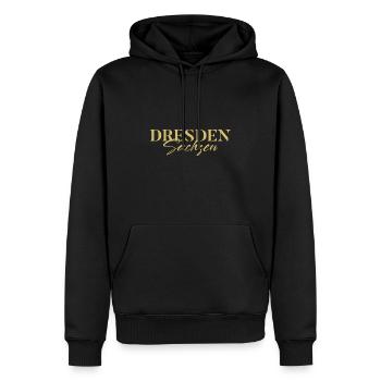 Dresden Sachsen: Goldene Eleganz & Stolz - Männer Premium Bio Hoodie - Schwarz - Vorne - Nico (187cm)