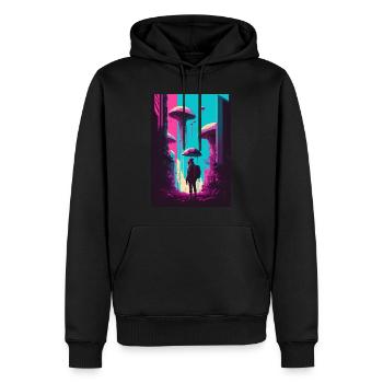 Pilz Neon Vaporwave Stadt Apokalypse - Männer Premium Bio Hoodie - Schwarz - Vorne - Nico (187cm)