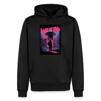 Pilz Neon Vaporwave Natur Technocrat Hacker Techie - Männer Premium Bio Hoodie - Schwarz - Vorne - Nico (187cm)