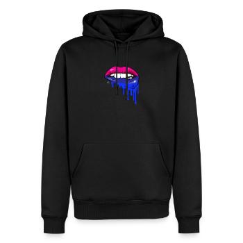 Cadeau lèvres bisexuelles - Sweat à capuche Premium bio Homme - noir - Devant - Nico (187cm)