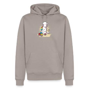 Unicorn baking cupcakes gift - Men’s Premium Organic Hoodie - taupe - Front - Nico (187cm)