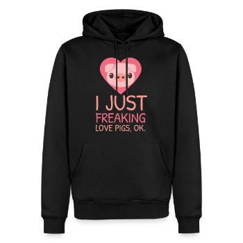 I Just Freaking Love Pigs | Rosa Schweinchen Oink - Männer Premium Bio Hoodie - Schwarz - Vorne - Nico (187cm)
