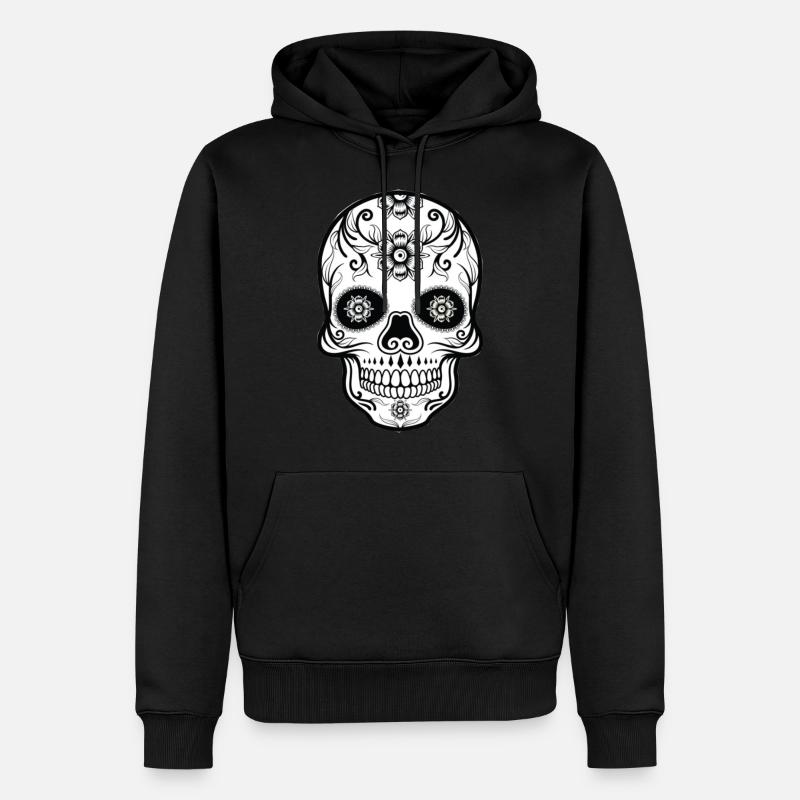crâne avec des fleurs - Sweat à capuche Premium bio Homme - noir