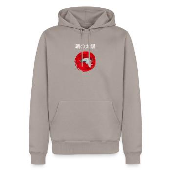 kranich der aufgehenden Sonne - Männer Premium Bio Hoodie - Taupe - Vorne - Nico (187cm)
