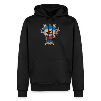 Chat pirate avec épée en bois - Sweat à capuche Premium bio Homme - noir - Devant - Nico (187cm)