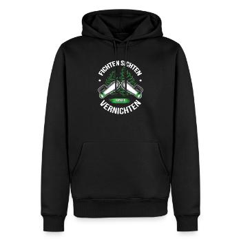 LumberjackS T-shirt through and destroy spruces - Men’s Premium Organic Hoodie - black - Front - Nico (187cm)